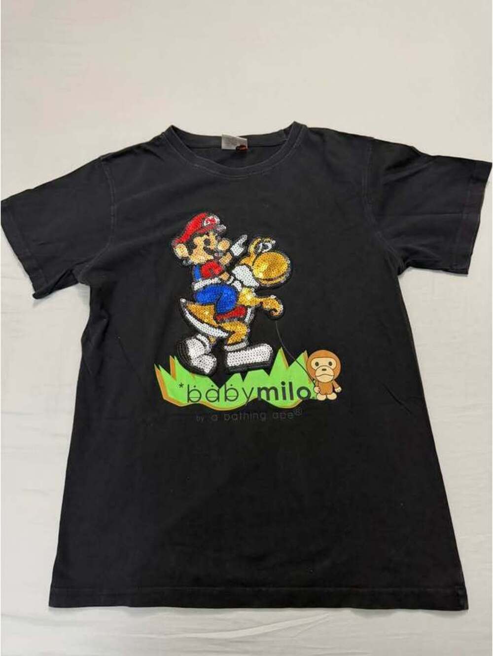 Baby Milo by A Bathing Ape Mario & Yoshi Sequin T-Shirt Size Medium Used Good